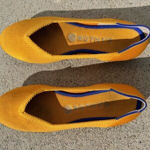 Rothy's Women's Mustard Yellow Flats with Blue Accents